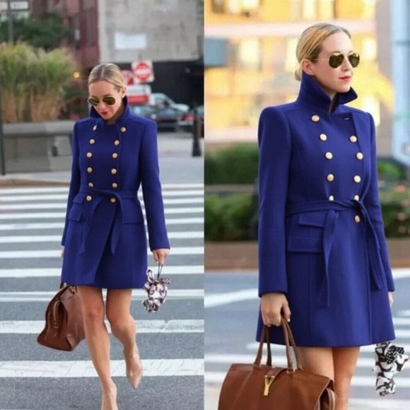 J. Crew Jackets & Blazers - J.CREW blue double cloth wool Townhouse Belted coat military Jacket size 8P